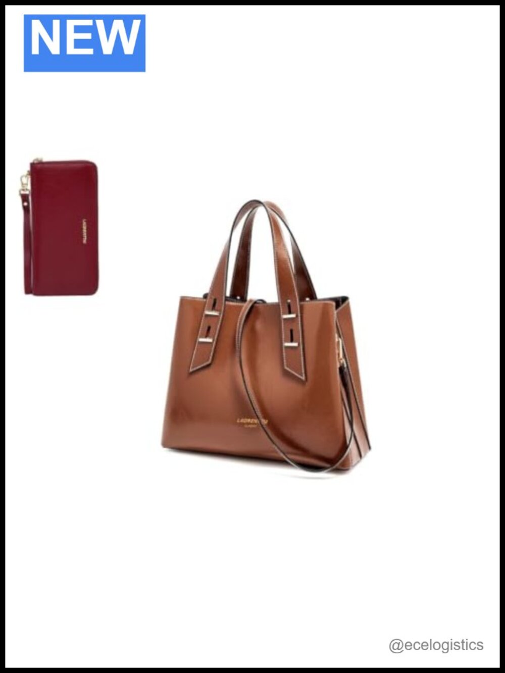 Genuine Leather Crossbody Satchel Handbag Purse with Matching Wristlet Wallet